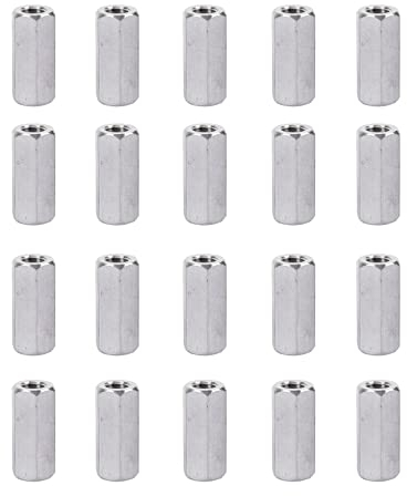 SyiXute 20 Piezas Tuerca Hexagonal Larga,M6 Tuercas de Acoplamiento Hexagonales,Tuerca Hexagonal de Acero al Carbono para el Hogar,Oficina,Equipo de Comunicación (M6*10 * 20mm)