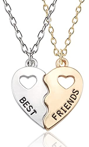 Confezione da 2 collane BFF Collana dell'amicizia Best Friends for Girls Regali di compleanno Regali a catena con ciondolo (Oro argento)