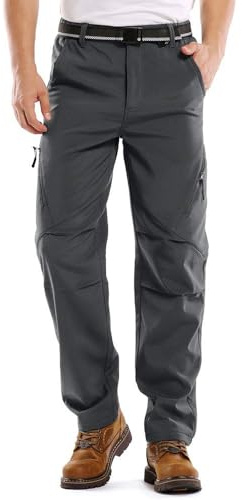 Men's Snow Ski Waterproof Fleece Lined Pants Winter Insulated Outdoor Hiking Mountain Softshell 6078-Grey-42