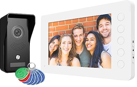 EURA Interphone vidéo VDP-76A3 Alpha interphone 4 fils, moniteur couleur 7 pouces, RFID, mémoire d'images, 2 entrées, Blanc