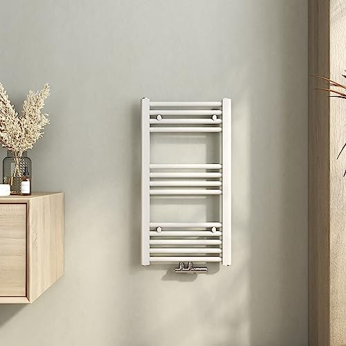 Heilmetz Seche Serviette Eau Chaude 70 x 40 cm,Blanc, Radiateur Chauffe Serviette Salle de Bain,Méthode de Chauffage - Eau Chaude,seche Serviette Salle de Bain
