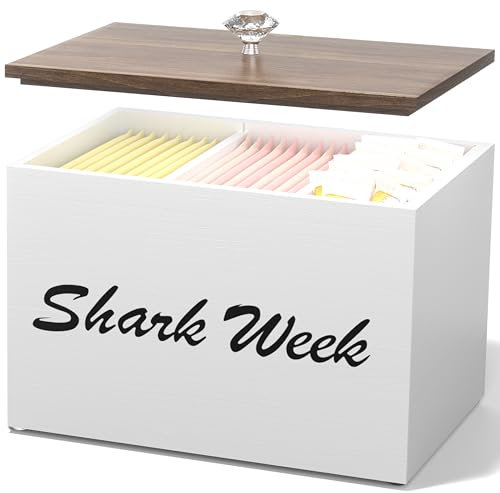 CORTNK Tampon Holder for Bathroom Storage - Wood Shark Week Tampon Storage Organizer for Bathroom, Feminine Product Organizer with Lid for Bathroom Accessories Decor(White)