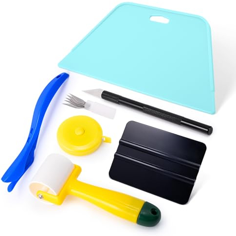 FOSHIO Tapete Glätten Werkzeug Tapetenwerkzeug Tapete installieren Tapezierwerkzeug mit Bastelmesser Skalpell, Filzpresse Rakel Set, Maßband für Vinylfolie