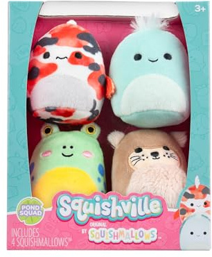 Squishville SQM0505 Pack of 4 Pond Squad Super Soft Mini Squishmallows 5 cm Plush Figures