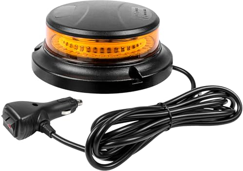 Yuanjoy LED Rundumleuchte, 12V/24V LED Warnumleuchte, LED Magnet Flache Rundumleuchte mit 3 Meter Kabel, Plug-and-Play, 10 Blitzmodi für Gabelstapler Traktor Golfwagen Traktor SUV Gelbe Rundumleuchte