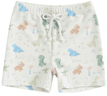 Carolilly Bambino Ragazzo Costume da Bagno da Piscina Stampato Dinosauro Elastico Boxer da Neonato Asciugatura Rapida Pantaloncini da Nuoto Swimwear Mare Piscina (Bianco, 3-4 Years)