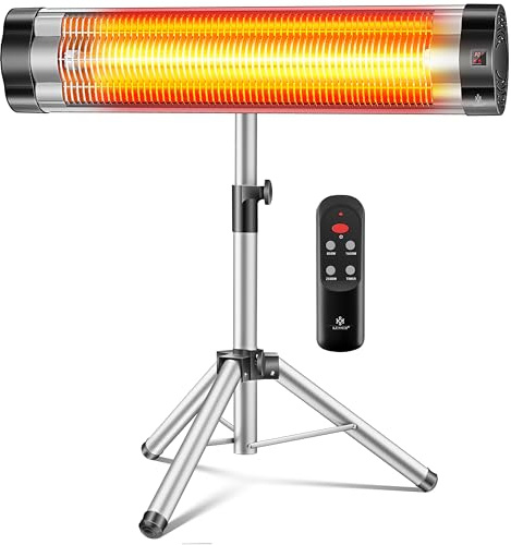 KESSER Calentador infrarrojo, calefacción radiante, trípode telescópico regulable en altura, calefacción radiante para mesa cambiadora, 2500 W con mando a distancia (plata)