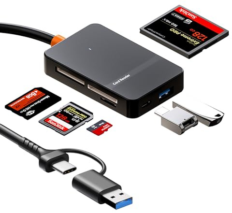 Lecteur de carte SD 6 en 2, lecteur de carte mémoire, 5 Gbit/s haute vitesse USB 3.0 et lecteur multi-cartes USB-C pour carte SD, TF, MS, CF, compatible avec iPhone MacBook Windows, prend en charge la
