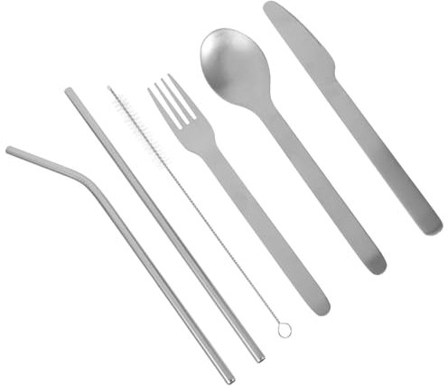 Hohopeti Cubiertos De Aviación De Acero Inoxidable Tenedor Cuchara y Pajita Para Restaurante Para Fiestas y Viajes Portátil y Reutilizable