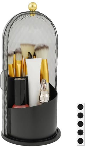 Soporte para cepillos de dientes oculto giratorio de 360 °, organizador de cepillos de maquillaje, a prueba de polvo, recipiente para cepillos de dientes, lápiz labial, lavabo(negro)