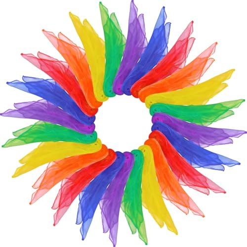 EPFUL 24 pezzi di foulard da giocoleria, foulard in chiffon per la danza, foulard di seta colorati 60cm, foulard colorati per spettacoli di bambini dell'asilo, giocoleria sensoriale, danza