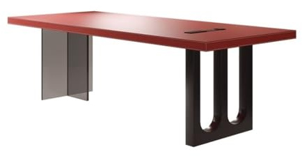 Skrivbord, Modernt kontorsskrivbord, rött läder, rymligt skrivbord med uttag(200cm)