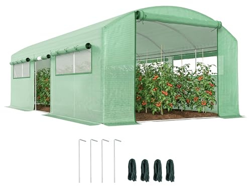 Outsunny Invernadero de Exterior 6x3x2 m, Invernadero de Túnel con 3 Puertas Enrollables, Ventanas de Malla, Cubierta PE 140g/m² Anti-UV y Marco de Acero Galvanizado, para Cultivos, Plantas, Verde