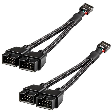CAIHINIER Placa base divisor USB 2.0 de 9 pines, 2 unidades de 1 a 2 USB Header 9 pines, cable de extensión hembra de 9 pines, cable de extensión de nailon trenzado, extensión USB 2.0 para placa base