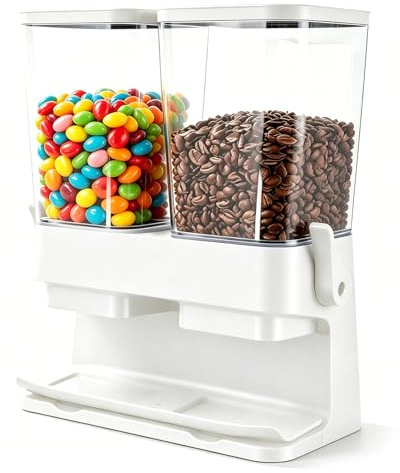 YNNHUDEEP Müslidispenser 3 l, 2 behållare, majsflingor, stor lufttät müsliförvaring, genomskinlig spannmålsförvaring för müsli, ris, nötter, kaffebönor, husdjursmat (vit)