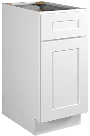 Design House Brookings Shaker Fully Assembled Base Kitchen Cabinet B15, 15 W x 24 D x 34.5 H, Painted White, Solid Wood, Design House, 613133