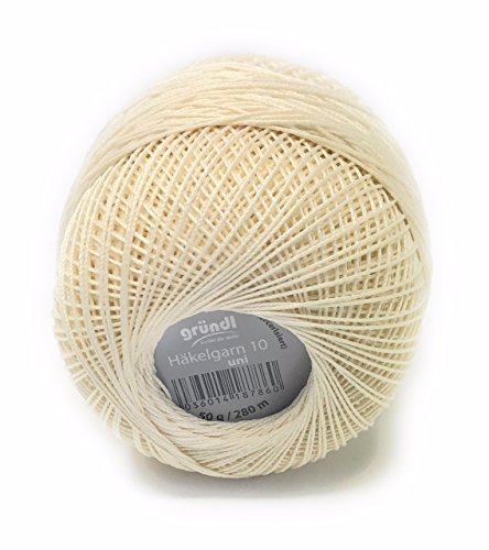 Gründl Häkelgarn 10 Brandneu, Filethäkelgarn, 100% Baumwolle (mercerisiert, gasiert, gekämmt), 50 Gramm Knäuel = 280 Meter LL, 20 tolle Farben, (03 beige)