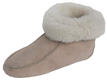 Naturasan, pantofole da donna in pelliccia di agnello, mocassino con suola in pelle, HS-01, beige, Beige (Beige sabbia.), 46 EU