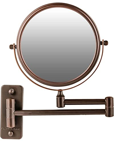 OVENTE Specchio da trucco da parete da 17,8 cm, con ingrandimento a doppio lato 1X/7X, rotondo, per il bagno e la toletta, design girevole a 360°, braccio estensibile e pieghevole, bronzo anticato