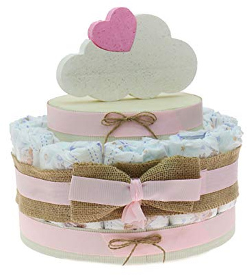 Idea Originale Regalo Torta Pannolini Bambina per Prima Infanzia, Nascita, Baby Shower Originale ed Economico Nuvoletta Bimba (Torta da 15 Pannolini)