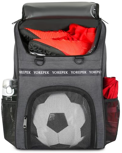 YOREPEK Soccer Bag, Soccer Backpack with Ball Compartment for Men and Women Fit Basketball Volleyball, Large Capacity Sports Equipment Bags Gift to School Gym Outdoor Camping, Black