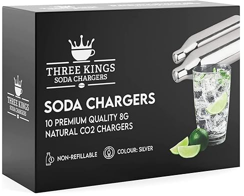 Three Kings CO2 Cartridge Chargers - Non-Threaded Natural Gas Bulb Chargers - Soda Syphon Cartridges - Pack of 20