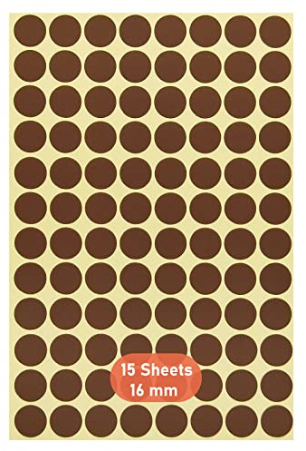 Round Dot Stickers,16mm Self Adhesive Dots 15 Pack Coloured Circle Labels Color Coding Labels for Marking Calendars DVDs School Books Art Crafts 1440 Dots Brown