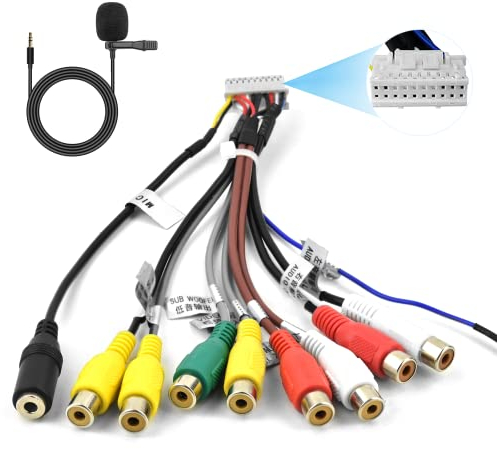 Hikity 3,5 MM 20 Polig Stecker auf 9 Cinch Stecker Stereo Audio Video AUX Kabel Composite & Audio Kabel für Autoradio+ Mic