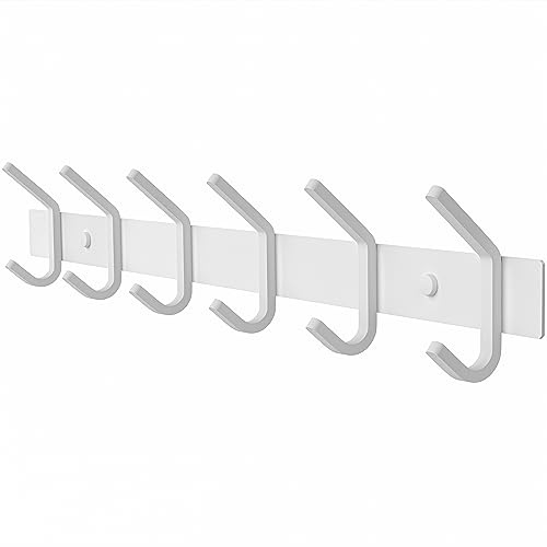 SAYONEYES White Coat Rack Wall Mount – 17 Inch Stainless Steel Hook Rail with 6 Heavy Duty Double Coat Hooks – Wall Mounted Coat Hanger for Entryway, Bathroom, Bedroom, Towel, Hat Organizer