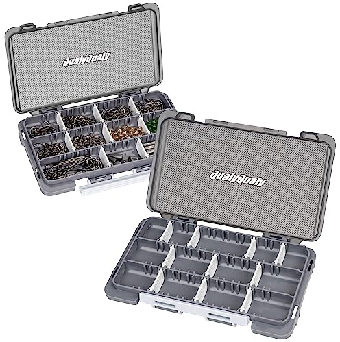 QualyQualy Small Fishing Tackle Box, Lure Tackle Organizer with Removeable Diveders, 2 in 1 Small Fishing Tackle Organizer, Plastic Storage Hook Box, Yellow, 4 Pack (2, Grey)