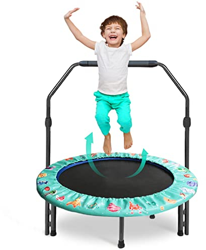 Trampolin für Kinder, Ø 92cm Mini Mit Faltbarem Bungee-Rebounder, Jumping Mit Verstellbarem Griff und Sicherheitspolster, Indoor Outdoor für Jungen Mädchen