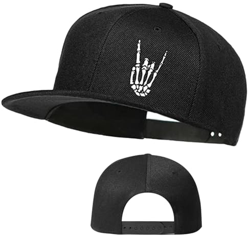 Snapback Hat Skull Hat Flat Bill Hats for Men Skeleton Hand Baseball Cap