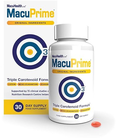 MacuPrime Eye Health Supplements – Triple Carotenoid Formula Food Supplement to Support Normal Vision – Lutein, Meso-Zeaxanthin & Zeaxanthin, 30 Capsules – 1 Month Supply
