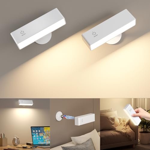 YiLaie 2 Pezzi Applique da Parete Interno，Ricaricabile Lampada da Parete，Dimmerabile Applique Touch，Ruotare di 360° Magnetica Lampada，Lampada a Batteria per Cameretta Cucina Bagno Soggiorno (Bianco)