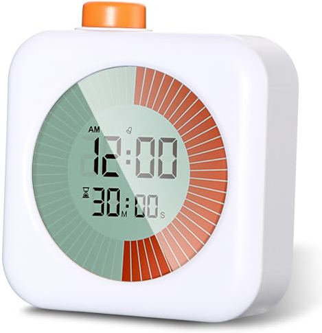 SinLaw Visueller Timer Digital,60-Minuten-Visual Timer mit Timer, Uhr und Alarmfunktion,Leiser Klassenzimmer Timer, Zeitmanagement Werkzeug für Kinder und Erwachsene