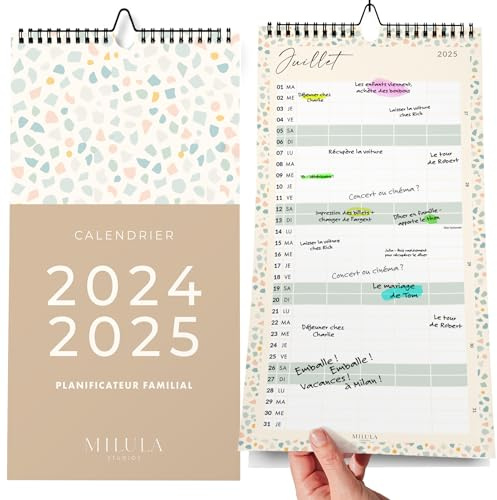 Calendrier 2024/25 Mural (18 Mois) - Calendrier Familial 2024 2025 au format 31 * 21cm - Calendrier Juillet 2024 - décembre 2025 - Grand Calendrier mensuel 2024 2025 - Calendrier de Bureau Mensuel