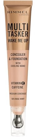 Rimmel Multi-Tasker Wake Me Up, 25 Rose Ivory, Correttore & Fondotinta, Illumina, Corregge, Copertura modulabile, Finish Radioso, Formula Vegana, 20ml
