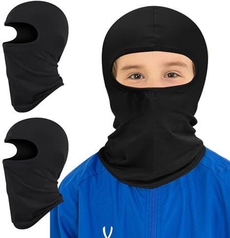 Lot de 2 cagoules masques pour enfants, doublure de casque fine, masque de protection pour le visage et le cou pour garçons et filles, cache-cou léger pour ski, cyclisme, pêche, Noir + noir., Taille