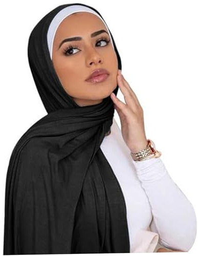 Dorccsi Hijab en Jersey pour Femme, Hijab en Modal Doux et Respirant, Hijab Noir de 67 x 28 Pouces de Long, Foulard Hijab Musulman Tendance pour Femme, Hijab Noir, Foulard Hijab en Jersey pour Femme