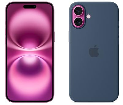 Apple iPhone 16 Plus (256 GB) - Rosa + Funda de Silicona con MagSafe - Denim