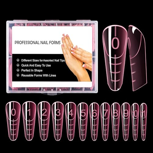 BNG Dual Nail Forms For Gel Builder 120 Pcs 12 Size Dual Forms Upgraded Style, Professional Polymer Gel Nails Extension Mold Full Cover Acrylic Nail Molds Quick Building, Pink Short