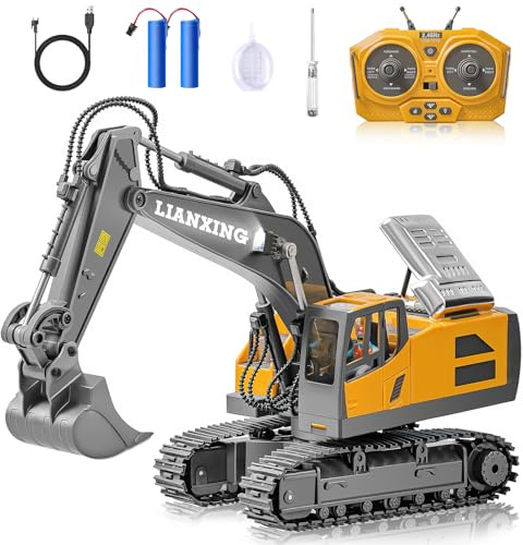 JOYQUEST 1:20 Scale RC Excavator Toy for Kids - 2.4GHz Remote Control Construction Vehicle with 680° Rotating Arm, Spray Mist, LED Lights & Realistic Sound, for 6 7 8 9 10-12children