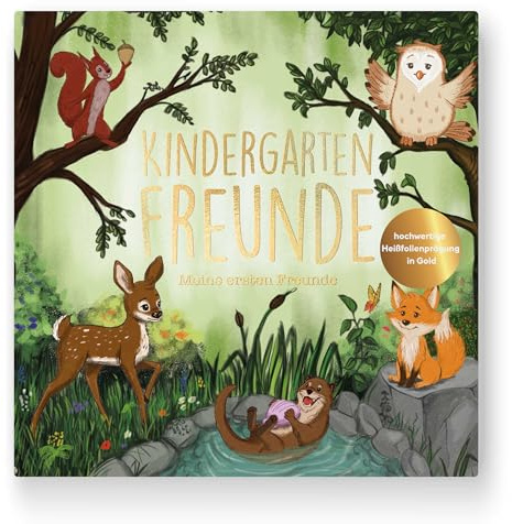Cupcakes & Kisses Libro de amigos para guardería, animales del bosque, álbum de recuerdos para niños, para 28 amigos, libro de la amistad con preguntas y espacio para fotos, guardería, preescolar