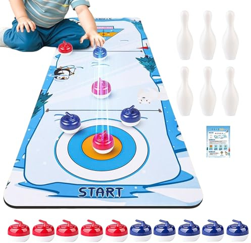 Juego De Curling En Mesa,Juego Competitivo De Curling En Hielo - Regalo De Fiesta De Juguete Divertido Portátil Para Niños Niñas Fans Estudiantes Adultos Amigos