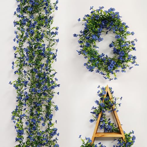 Dronside 4 Pcs Faux Flowers Garland Plant, Artificial Vines Hanging Flowers Leaves Greenery Garland for Wedding Backdrop Arch Wall Decor, 6 Feet/pcs UV Resistant Indoor Outdoor