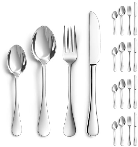 Set 24 Piezas Cubiertos para Mesa Plateado, 6 Cuchillos de mesa, 6 Cucharas de Sorapa, 6 Tenederos de mesa y 6 Cuchara de postre
