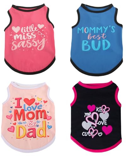 Izefia 4 Piezas de Camisas para Perros 4pcs Ropa Transpirable Amor MamÁ PapÁ Fresco Verano Tanque Camiseta Chaleco para Perro Pequeño Cachorro Gato Mediano
