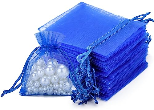 jijAcraft 100pz Sacchetti Regalo in Organza 7x9cm Borse Organza con Coulisse, per Matrimonio Festa Favore, Caramella, Gioielli (Blu Reale)