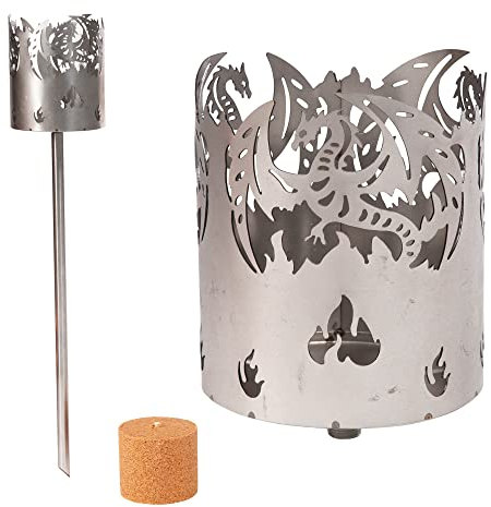 Gartenfackel für draußen Motiv Drache 1x Brennelement - Holzspäne mit Wachs - Schwedenfackel Pelletfackel Feuersäule Flammschalen Wachsfackel Gartenleuchte