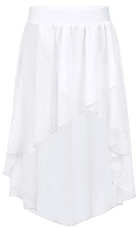 MSemis Enfant Fille Jupe de Ballet Danse Asymétrique Jupe de Patinage Artistique Jupette Danse Classique Latine Salsa Jazz Rumba Robe de Sport Dancewear 2-16 Ans Blanc 14 Ans